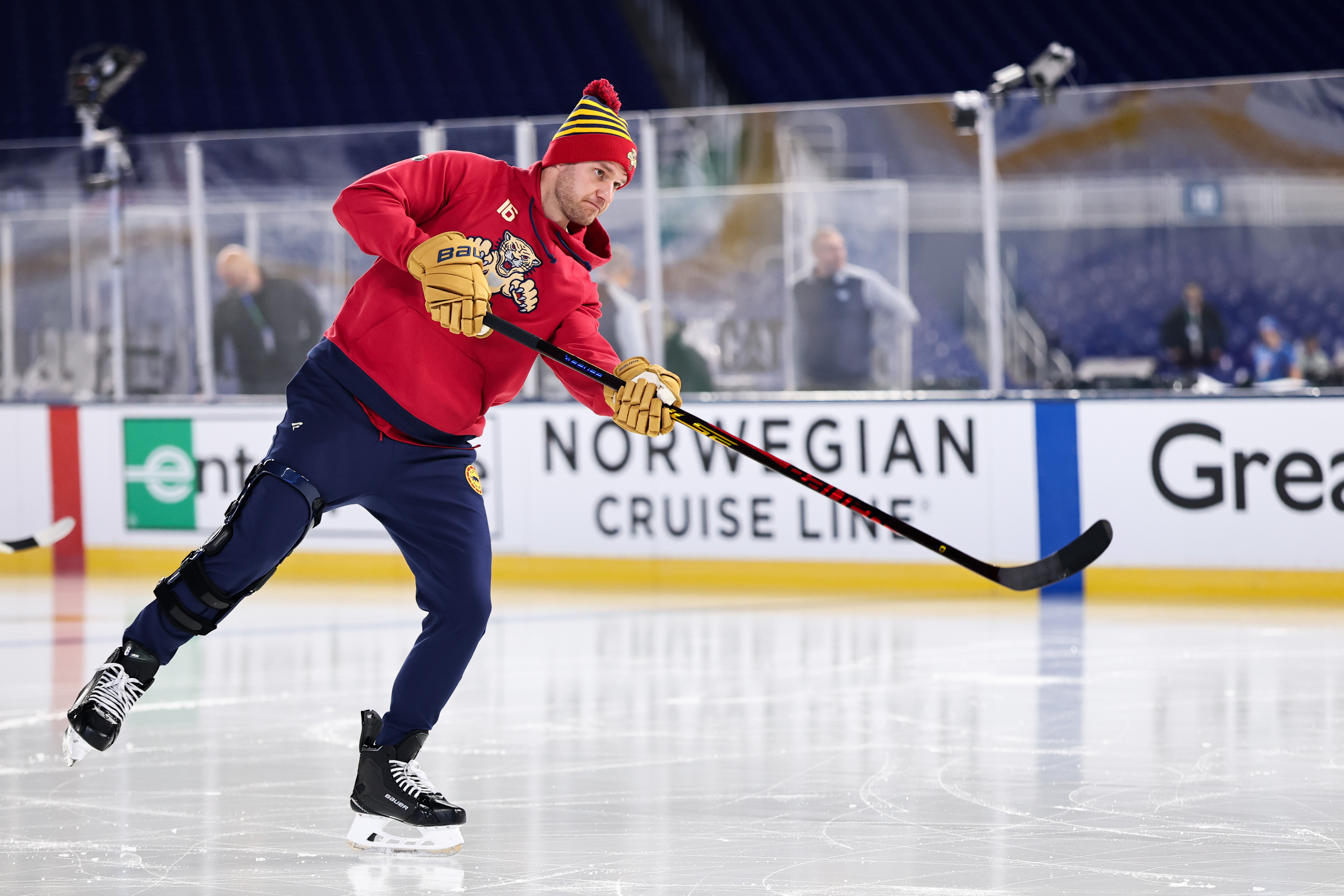 Aleksander Barkov (16) of the Florida Panthers practices on Thursday ahead of Friday's NHL Winter Classic against the New York Rangers at loanDepot park in Miami.  (Carmen Mandato/Getty Images)