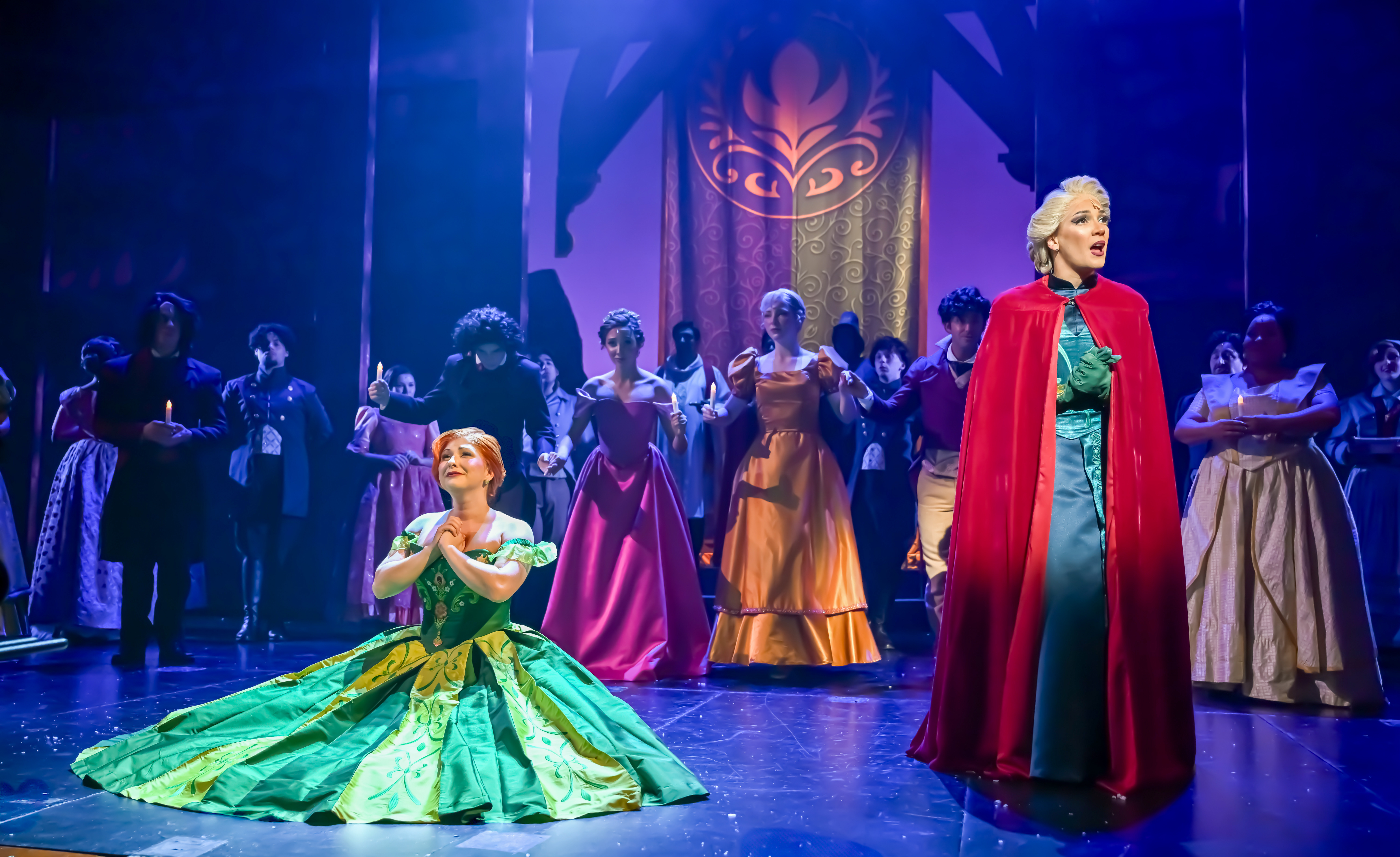 Slow Burn Theatre Co.’s production of "Disney's Frozen," playing at Fort Lauderdale's Broward Center for the Performing Arts, stars Kristi Rose Mills, left, as Anna and Lea Marinelli as Elsa. (Larry Marano/Courtesy)